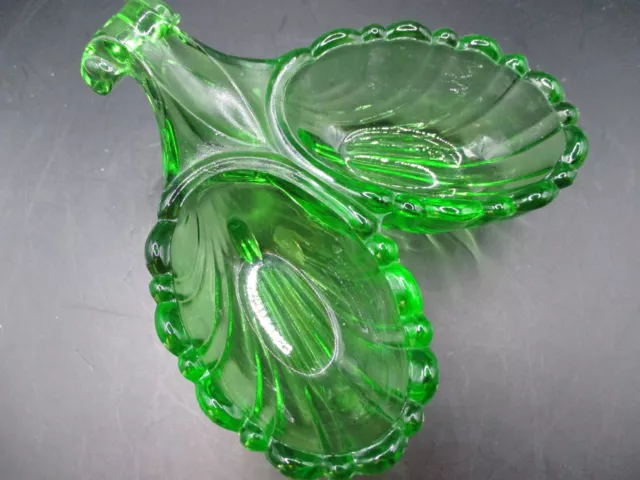 Rare Victorian Emerald Green Wavy Thick Glass Double Open Salt  Dip Cellar