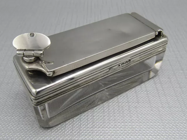 Antique  William Iv Sterling Silver Topped  Glass Travelling Inkwell