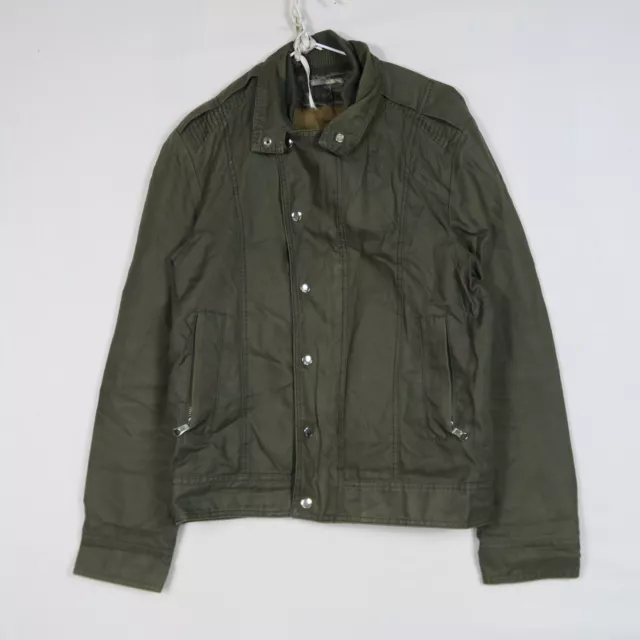 Zara Mens Military Jacket Size M Medium Green Button Up Long Sleeve Denim