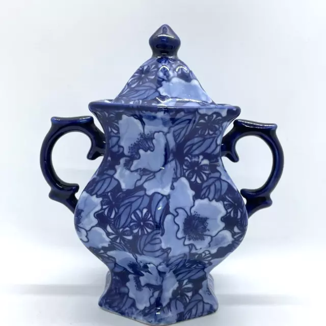 Orientalische zweigriffige dunkelblaue Keramik Ingwer Glas Urne Vase Topf Ornament Dekor