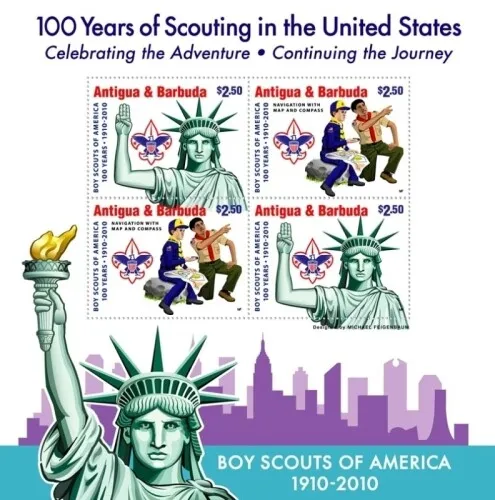 Antigua 2010 - Boy Scouts of America 100th Anniversary - Sheet of 4 Stamps - MNH