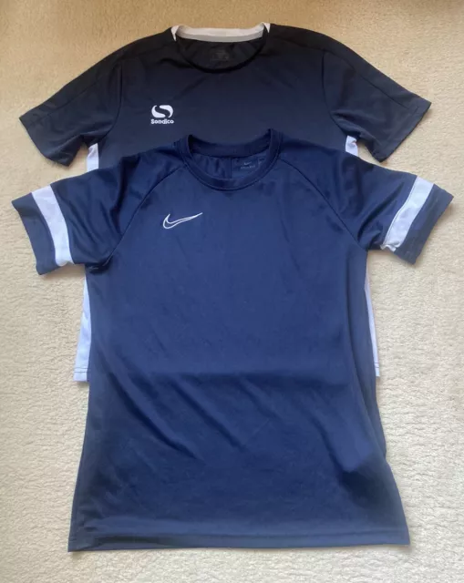 2x Boys Nike & Sondico T-shirts Junior XL Age 13 Navy Blue Polyester Dri-fit
