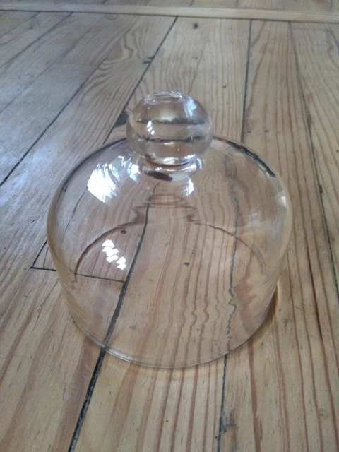 Cloche à Fromage Ancienne En Verre Soufflé Blanc - Globe Couvercle Début 20ème