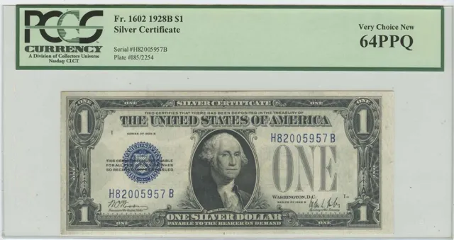 1928B $1 Silver Certificate  FR#1602 PCGS 64 Very CH New PPQ
