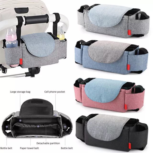 Baby Pram Organiser Mummy Bag Storage Buggy Stroller Pushchair Bottle Cup Holder