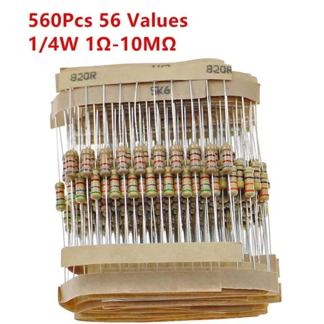 560Pcs 56 Values 1/4W 0.25W Carbon Film Resistors Assortment kit 1-10M Ohm