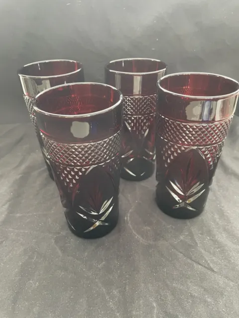 Set Of 4 “Antique Ruby” Red Tumblers Cristal D’arques-Durand Luminarc France