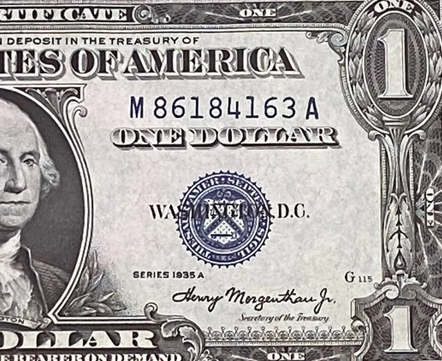 1935 A  $1 Dollar Silver Certificate (Blue Seal) Block M-A , Uncirculated