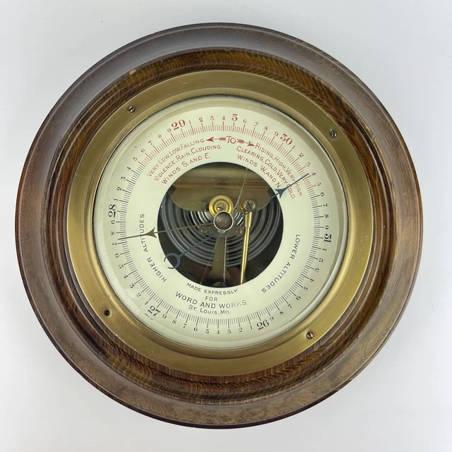 Vintage Word and Works Barometer Wood Framed St. Lois Mo