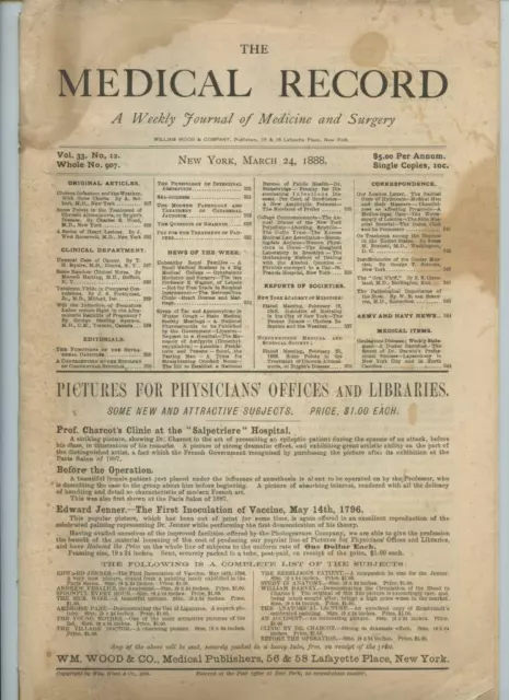 3/24 1888 New York Medical Record Journal Medicine Surgery Doctor Trade Magazine