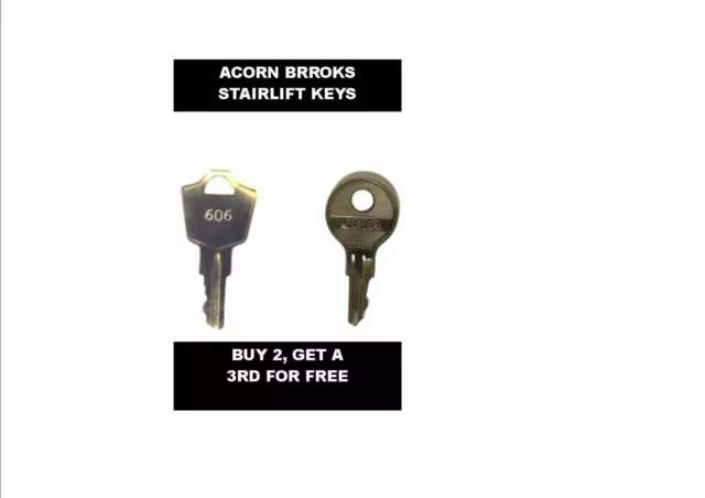 1 x Acorn / Brooks Stairlift Key & Mobility Chairlift 606 key Fast Shipping! 3