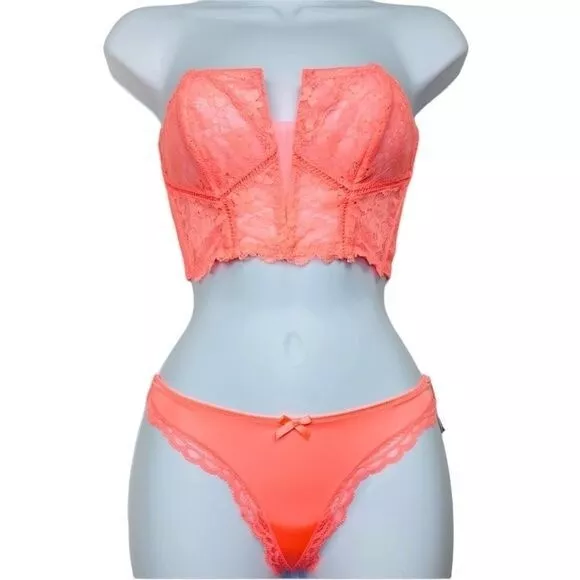 Victoria's Secret unlined longline 36D,36DD BRA SET s panty orange  crystallized