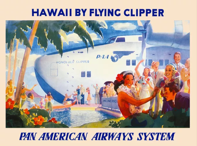 1950s Honolulu Clipper Hawaii Hawaiian Vintage U.S. Travel Advertisement Poster