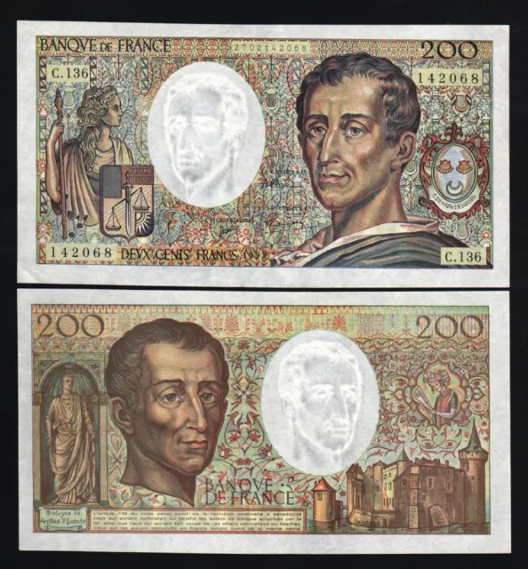 France 200 Francs P-155 1981-1992 Colorful Unc Montesquieu French Money Banknote