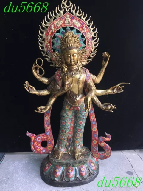 44"Buddhism temple Bronze cloisonne Gilt 8 arms Tara Kwan-Yin GuanYin statue