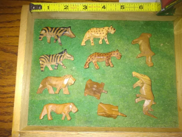 Hand Carved Wood Animal Figurines 2 Zebra,2Lion,2 Turtle,2 Leopard,Wart Hog,Rino
