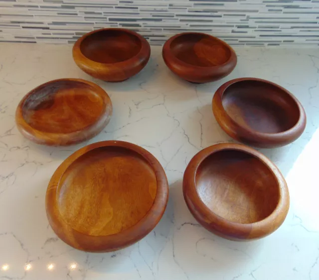 Vintage Mid-Century Modern 6 Teak Wood 6" Round Bowls