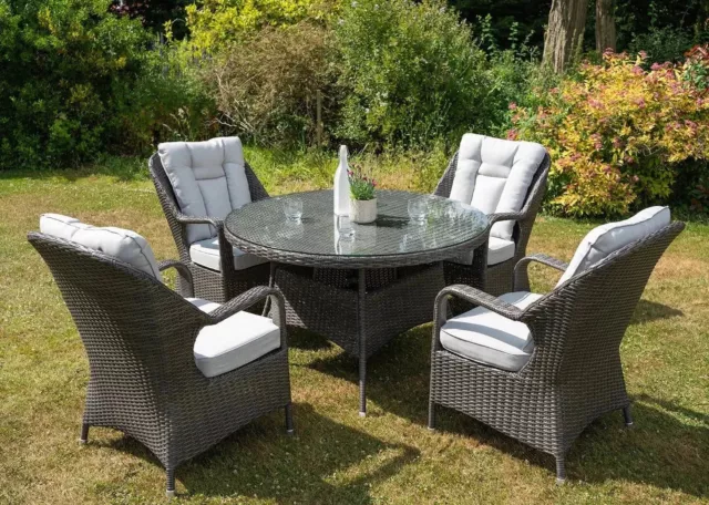 Twilight Grey Outdoor Garden Rattan 4 Seater Round Garden Dining Table Set