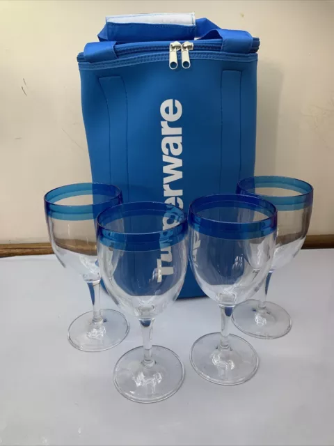 Tupperware 4x 300ml Wine Glasses Clear And Neoprene Bag 6843A-2