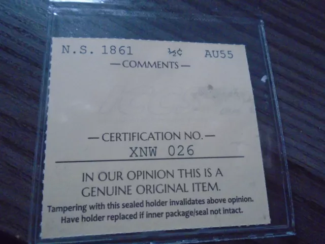 1861 1/2 penny from n.s. graded