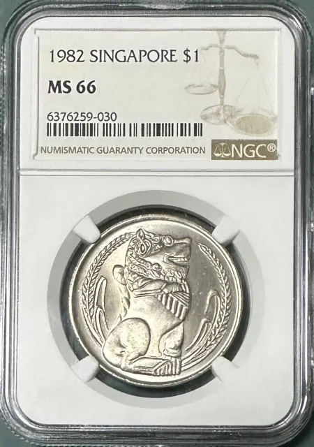 1982 Singapore Merlion $1 NGC MS66