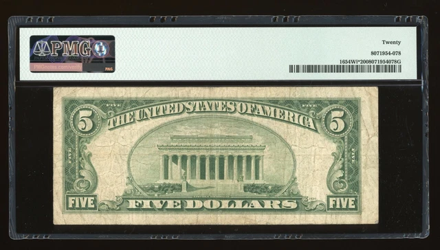 DBR 1934-D $5 Silver STAR Fr. 1654Wi* Wide I PMG VF-20 Serial *17790215A 2