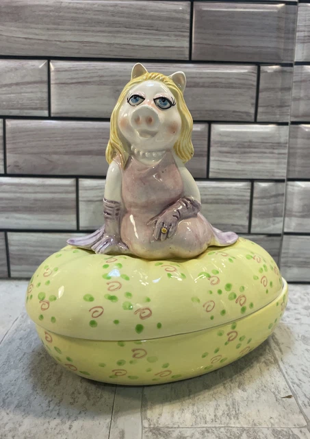 Vtg TasteSetter Sigma Miss Piggy Egg Shaped Ceramic Trinket Box Henson Muppets