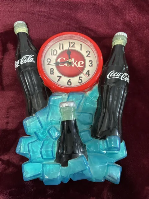 VTG 90s COCA COLA COKE CLOCK Bottles In Ice Cubes Wall Clock Molded Plastic RARE