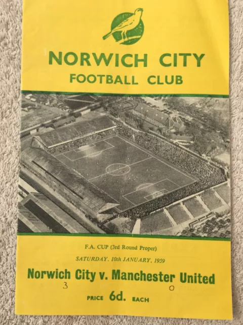 Norwich vs Manchester Utd FA Cup 3rd round football programme 10 January 1959