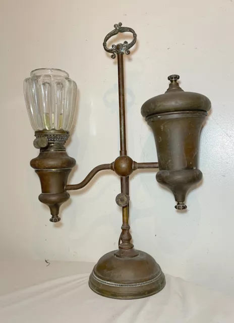 Antique 1800's Manhattan brass co. large ornate electrified oil student lamp