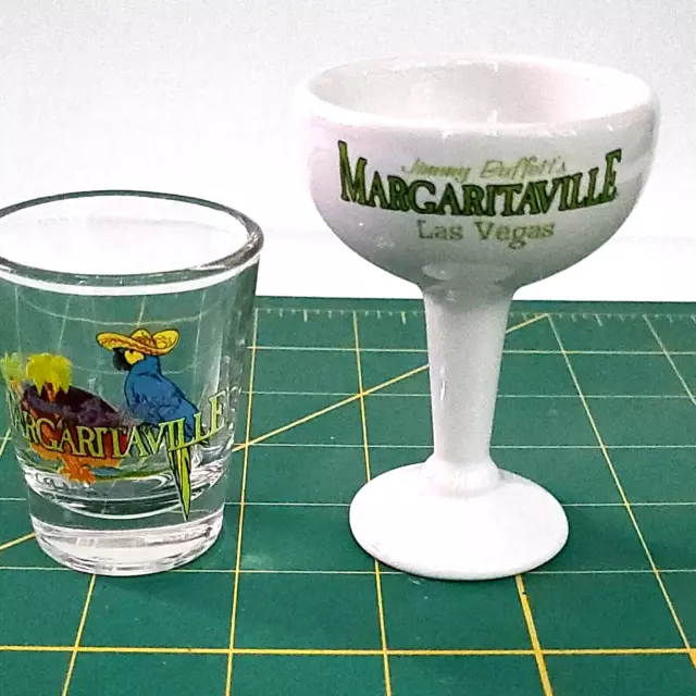 Set of 2 Jimmy Buffet Margaritaville Shot Glass Cancun Las Vegas Tequila Barware