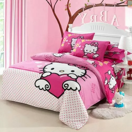 3D Hello Kitty Duvet Cover Cute Cat Quilt Cover Bedding Set Pillowcase Queen