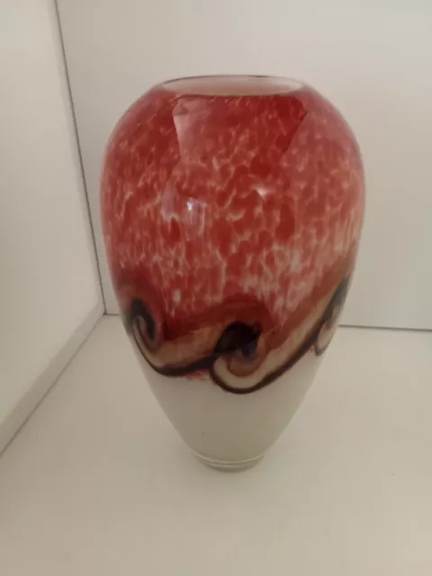 Murano Vase Large Hand Blown Cased Art Glass Orange/Cream & Mocha Swirl