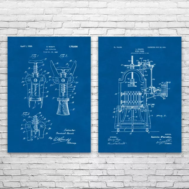 Wine Patent Prints Set of 2 Restaurant Art Bartender Gift Wine Bar Decor