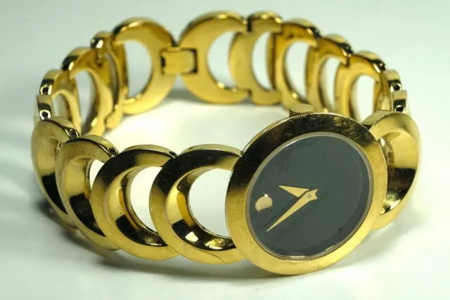 WOMEN's MOVADO RONDIRO 88 E4 1834 GOLD-TONE 25mm BLK Museum Dial Watch