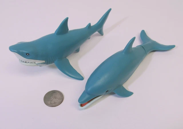 K & M Great White Shark DOLPHIN Plastic Animal Figures Lot 2 OCEAN Fish