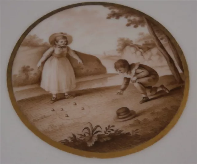 Antique 18thC KPM Berlin Porcelain Marble Game Scene Scenic Tray Porzellan