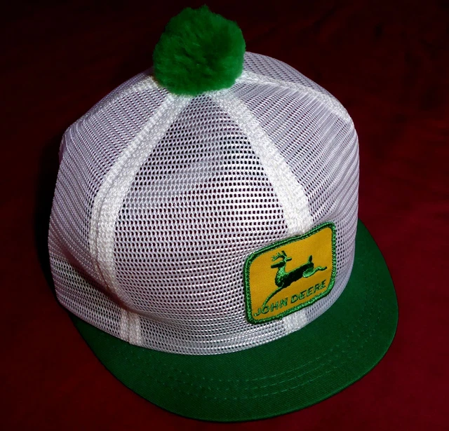 John Deere vintage rare mesh snapback short brim pom hat cap