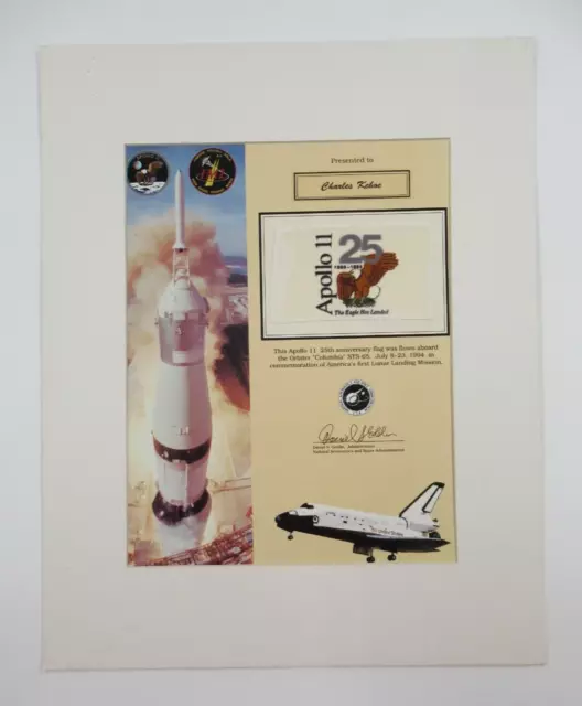 NASA 1994 Apollo 11 25th Anniversary Space Flown Flag Award