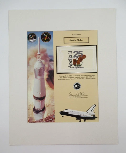 NASA 1994 Apollo 11 25th Anniversary Space Flown Flag Award