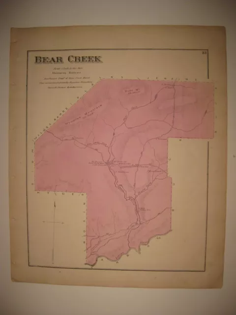 Antique 1873 Bear Creek Township Luzerne County Pennsylvania Handcolored Map Fin