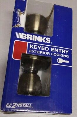 Brinks Antique Brass Exterior Locking Keyed Entry Doorknob with Key's