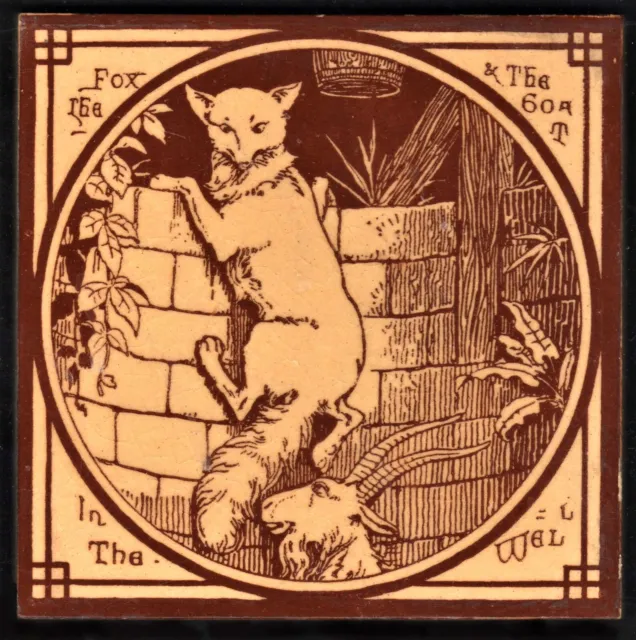 WONDERFUL MINTON AESOP'S FABLES TILE - THE FOX & GOAT IN WALL by JOHN MOYR SMITH