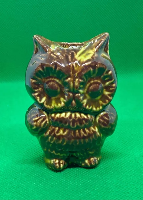 3" Tall Vintage Ceramic Macrame Bead Brown Owl New Old Stock