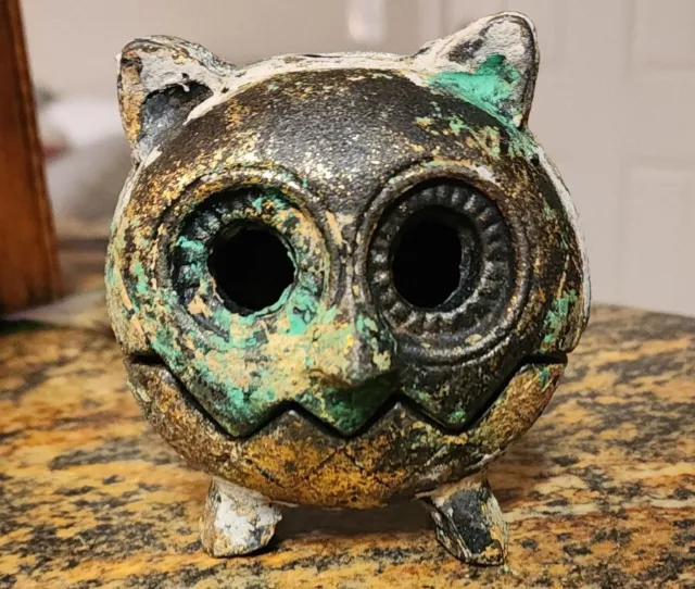 Japanese Hand Cast  Iron Owl Lantern / Incense Holder Mid Century Brutalist