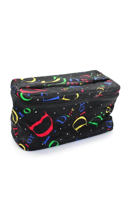 Christian Dior Womens Multicolored Logo Polka Dot Cosmetic Case Black Canvas 3