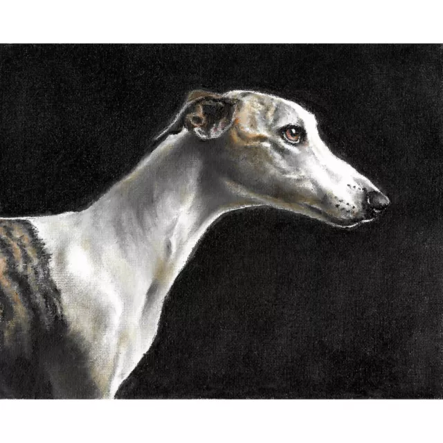 ✿ ORIGINAL Oil Portrait Painting WHIPPET Artist Signed Classic Dog Art Decor