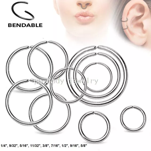 2pcs. Steel Seamless Bendable Hoop Labret Septum Ear Cartilage Tragus Nose Ring