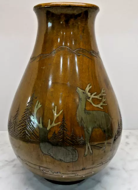 1930 Japanese Mixed Metal Engraved Bronze Vase Signed Showa Era Karafuto Island