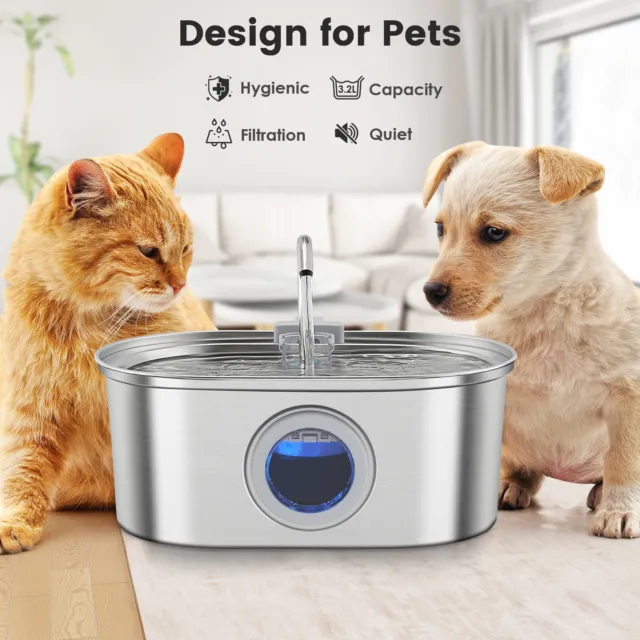 HAPPY HACHI™️ Stainless Steel Cat Dog Water Fountain 3.2L Automatic Pet Fountain